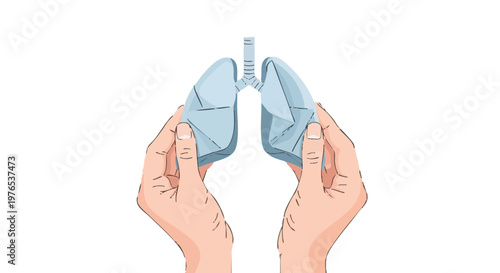 Hands holding conceptual paper lungs. A symbol of respiratory health, fragility, and lung disease