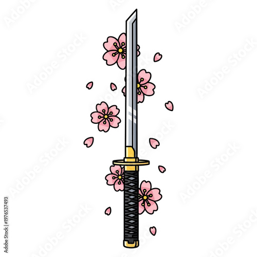 Japanese sword with cherry blossoms.