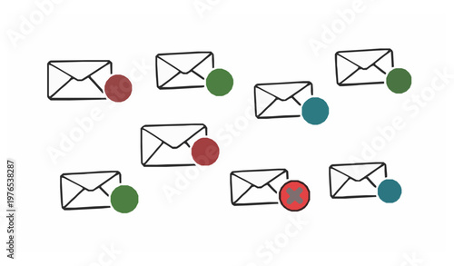 Modern outline and filled email envelope icons with action symbols add approve reject remove for digital communication UI