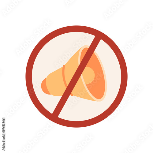 Flat mute speaker icon in red. Audio off symbol as simple sound control sign. Red circle with silence and sound off concept for mobile settings and ui on white background