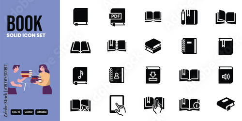 book related solid icon set vector design good for web and mobile app