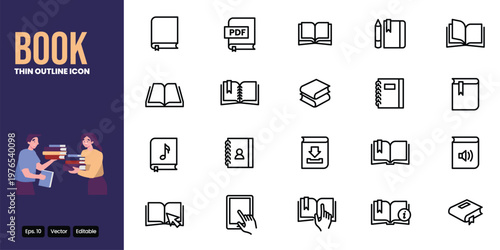 book related outline icon set vector design good for web and mobile app