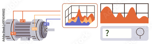 Predictive maintenance, engineering tools, IoT analysis, data visualization, industrial monitoring, online diagnostics. Industrial sensor with graphs and search feature. Predictive maintenance