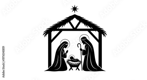 Black silhouette of holy family nativity.