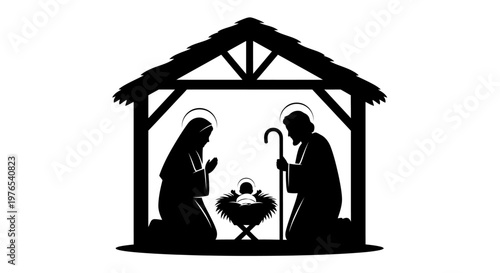 Black silhouette of holy family.