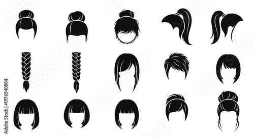 Collection of various hairstyles for women.