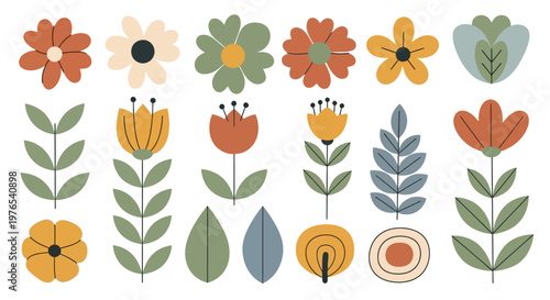Colorful flowers and leaves illustration.