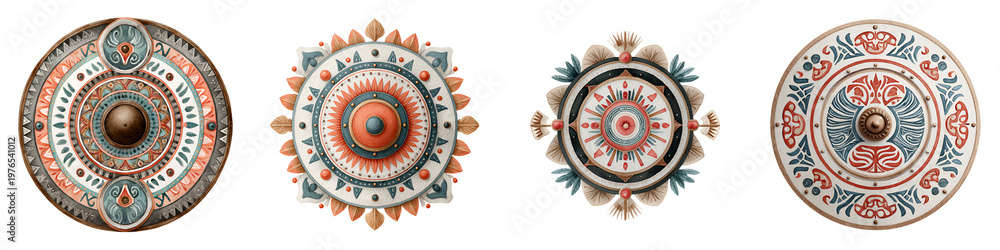 Obraz premium Ornamental Decorative Round Shield Set Isolated on White Background