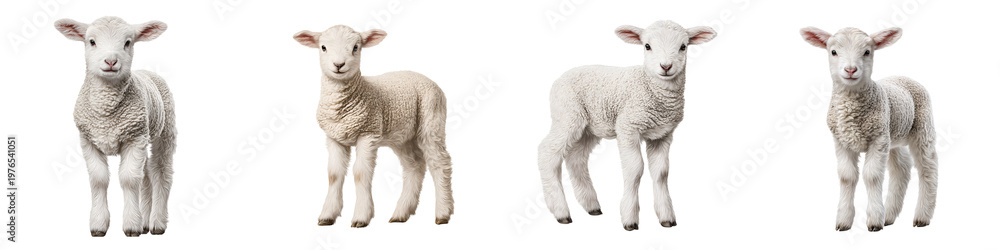Fototapeta premium Cute Lambs Standing and Posing Isolated on White Background