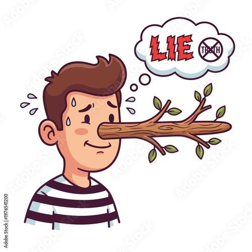Man with long tree nose for lying concept