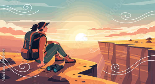 Couple enjoying scenic view from cliff edge.