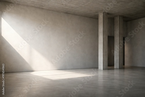 Minimalist Interior with Columns and Dramatic Sunlight Beam for Premium Commercial Background