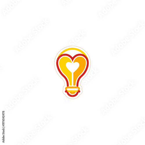 A heart-shaped graphic within a lightbulb, evoking themes of love, creativity, and bright ideas