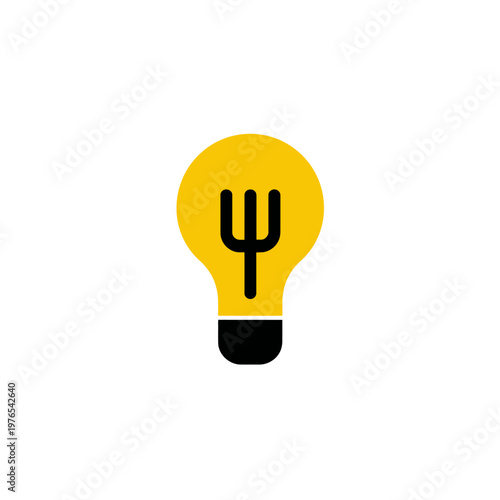 A simplified illustration featuring a yellow lightbulb shape with a unique, fork-like internal design