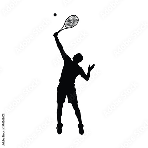 Dynamic tennis player executing an overhead smash on the court