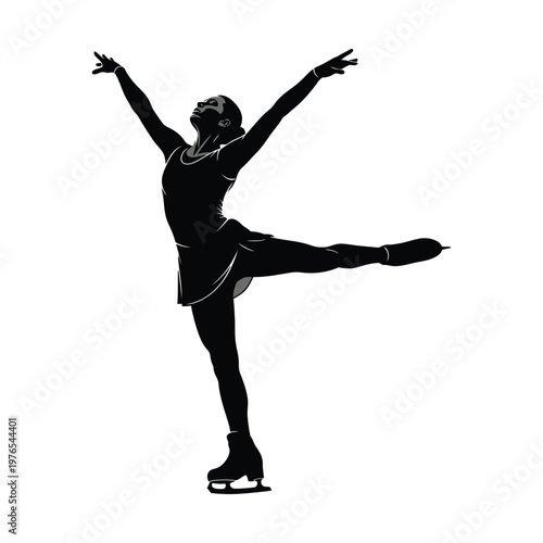 Graceful figure skater performing an elegant pose on ice skates