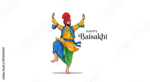 Schilderij op canvas Digitally illustrated, a Sikh man in traditional Punjabi dress performs Bhangra