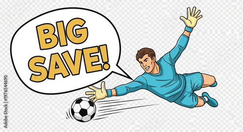 Goalkeeper Makes Big Save During Soccer Match, Sports Action Illustration