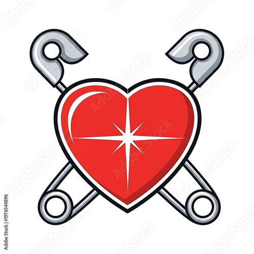 Red Heart with Safety Pins Illustration.