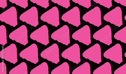 手書き風三角タイルシームレスパターン・黒背景にホットピンクマゼンタ三角形背景素材