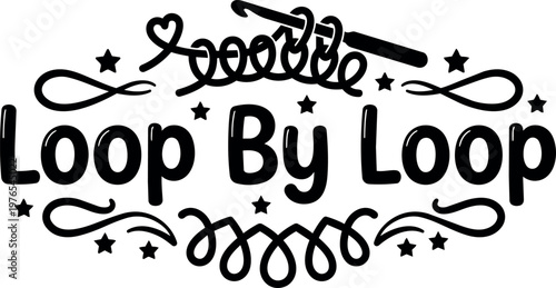Loop by loop script lettering with crochet hook and decorative stars