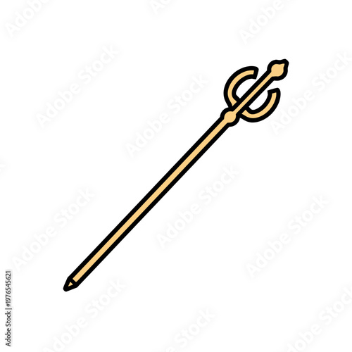 An illustration of a golden scepter with trident crown