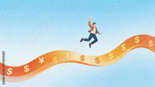 Man jumping on currency path