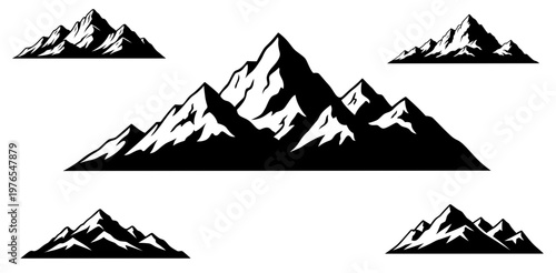 vector set of mountain icons for hiking or climbing design.