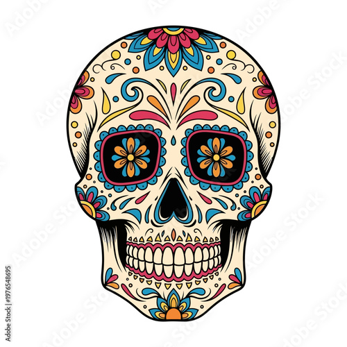 Colorful Sugar Skull Design Artwork.