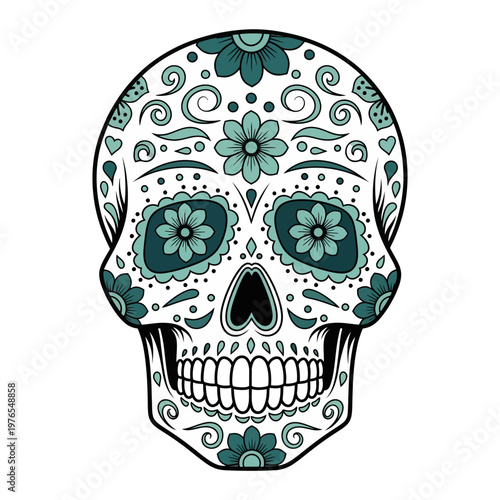 Decorative Skull with Floral Patterns.