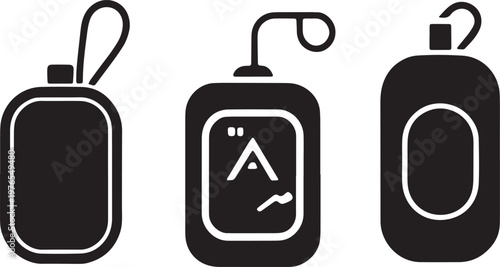 Set of Three Modern Electronic Keychain Fob Remote Control Devices in Flat Vector Line Art Styl