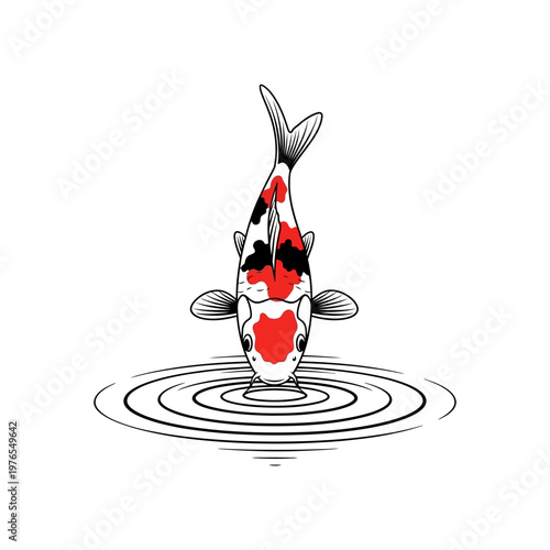 Colorful Koi Fish Swimming Upwards.