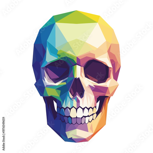 Colorful Polygonal Human Skull Illustration.