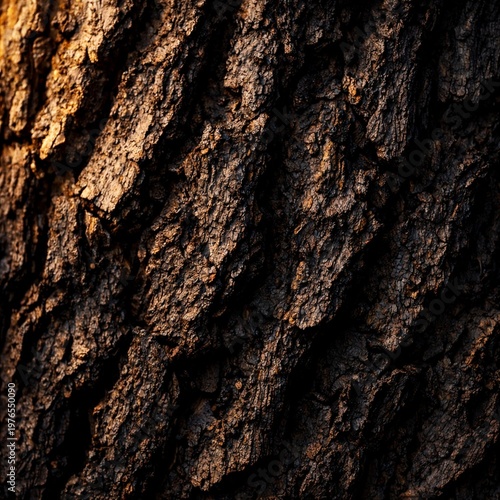 Dark tree bark texture with dramatic side lighting natural wood background