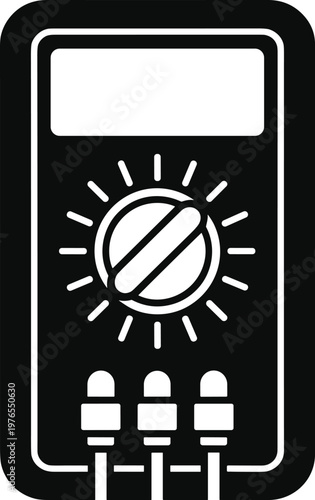 PrintDigital multimeter icon, electronic measurement tool, voltage current resistance tester, electrical diagnostic device, rotary dial instrument, modern vector illustration