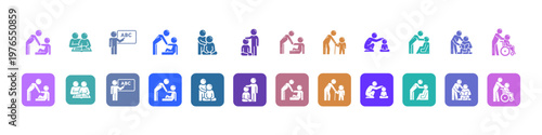 Family, Care, and Education People thin line icon and editable set Icons Set