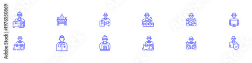 Line Icons Set of Professions and User Roles thin lie icon and editable icon set