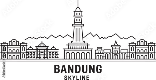 Bandung indonesia city skyline vector sketch drawing illustration outline panoramic landscape architectural