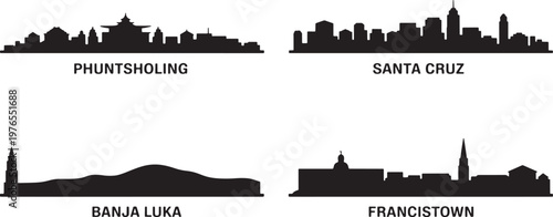 Phuntsholing santa cruz banja luka and francistown city skyline collection for tourism travel