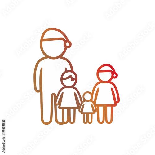 Christmas family illustration with a Santa hat standing in front of three kids