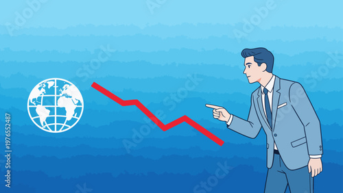 Businessman pointing at downward graph