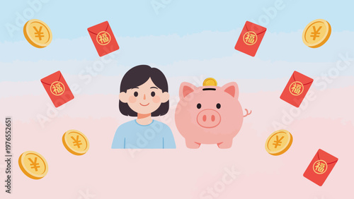 Girl with piggy bank and money