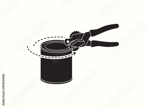 Solid black silhouette of a manual can opener on a tin can