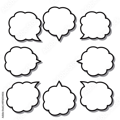 モコモコした形が可愛い黒縁と影付きの白い吹き出しセット