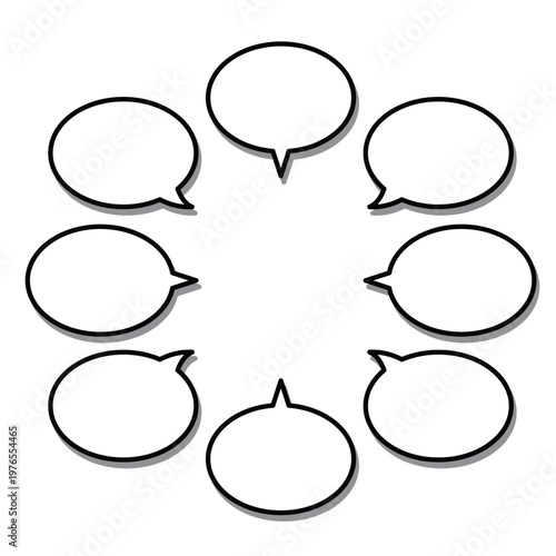 丸みのある形が優しい印象の黒縁と影付きの白い吹き出しセット