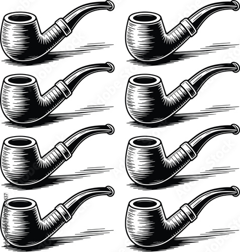 PrintSilhouette smoking pipe collection, vintage tobacco pipe illustration, decorative black outline design, classic retro style artwork for lifestyle and concept