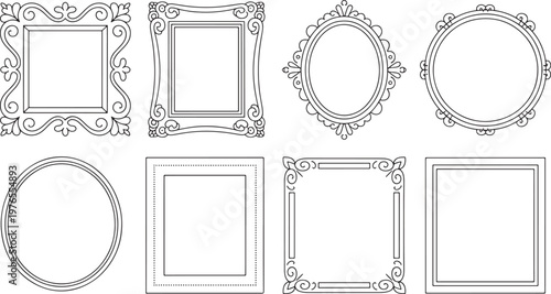 Ornate Vintage Picture Frame Vector Collection with Elegant Filigree Borders and Classic Shapes