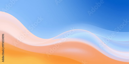 Abstract blue and orange vector background featuring wave illustrations with a yellow sun gradient and flowing curves for a modern summer sea wallpaper design