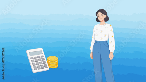 Woman with calculator and coins