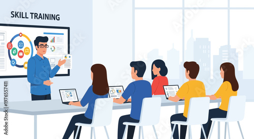 Skill Training Seminar: Instructor Teaching Audience with Laptops
